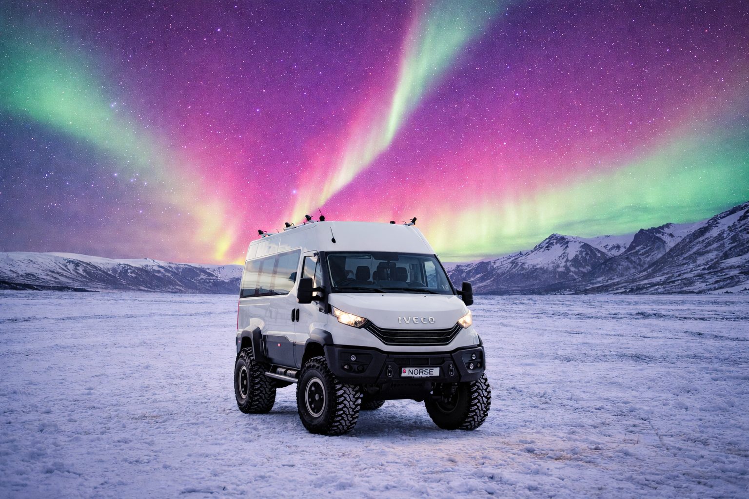 Norse Adventures Supertruck for scheduled Northern Lights tours in Iceland