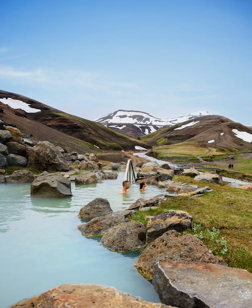 Guests bathing in the geothermal Highland Baths at Kerlingarfjöll